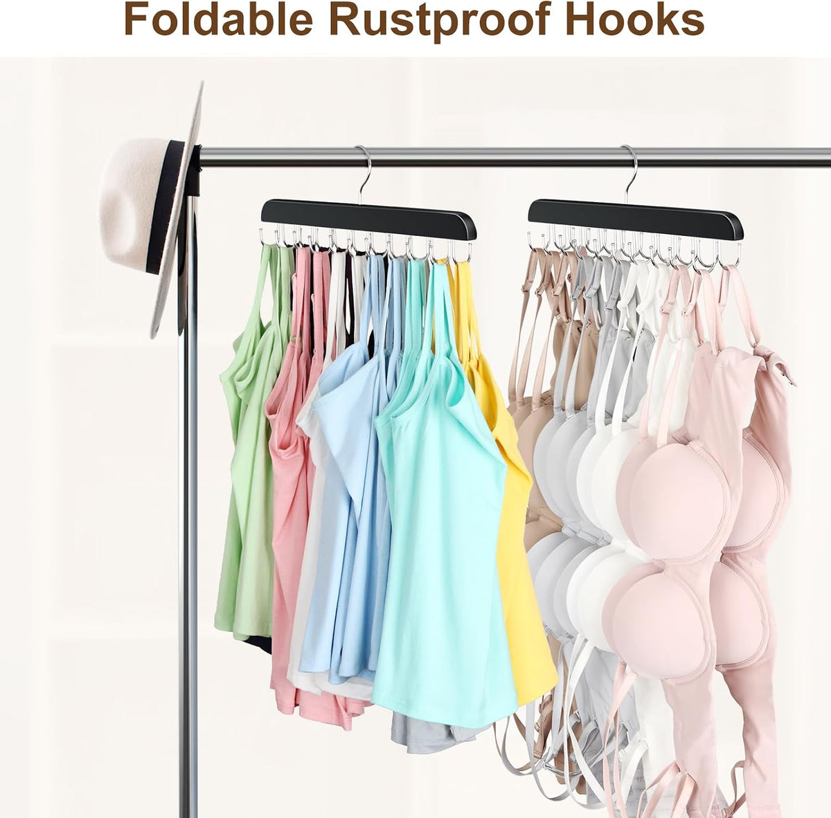 Tank Top Hanger with 40 Hooks for Closet Organizer, Premium Wood Bra Hanger