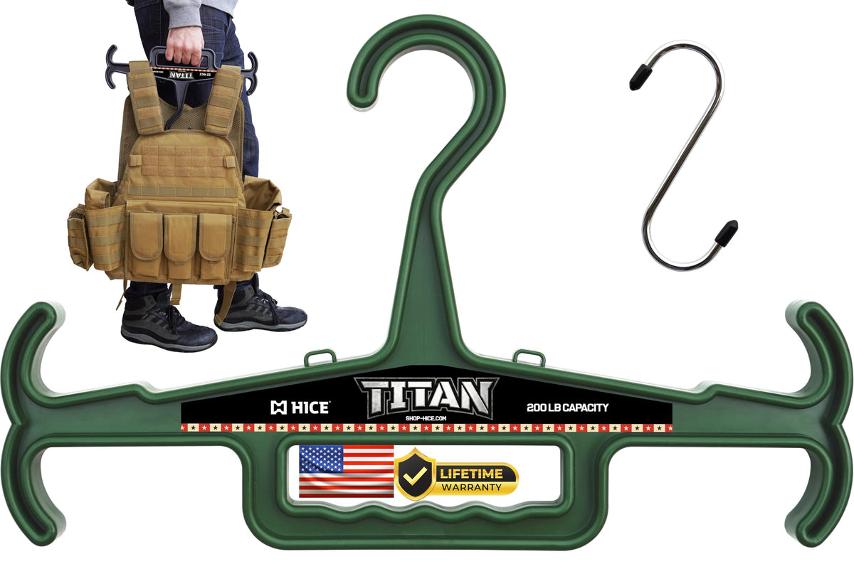 HICE - Titan Vest Hanger | Original Heavy Duty Plate Carrier & Body Armor Hanger | 200 lb Load Capacity | Durable High Impact Resin | for Police, Military, Scuba & Tactical Gear (Black)