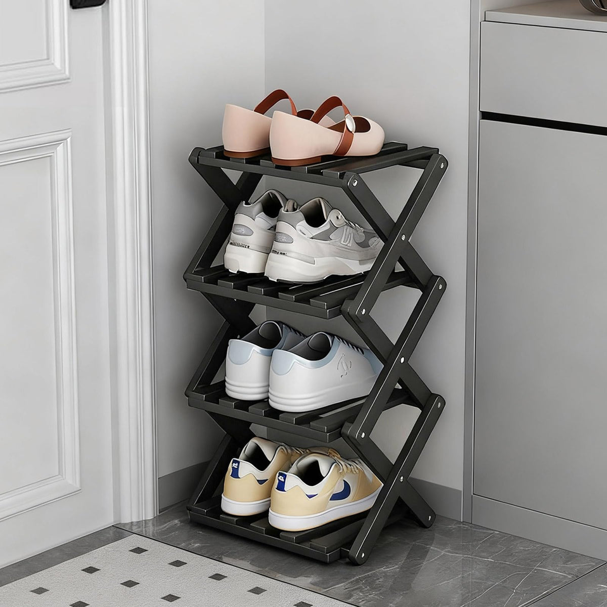 Vertical Narrow Shoe Rack, 7 Tier Portable Folding Shoe Storage Rack, Without Installation Free Standing Shoe Rack for Corridors, Bedrooms Living Room Corner and Small Spaces (7 Tier)