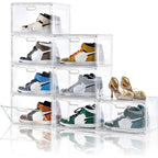 Amllas 8 Pack Shoe Boxes Clear Plastic Stackable, Large Shoe Storage Organizer with Lids,Drop Side Shoe Containers for Entryway,Sneaker Storage Fit up to US Size 13 (13’’x 10.6”x 8.3”)