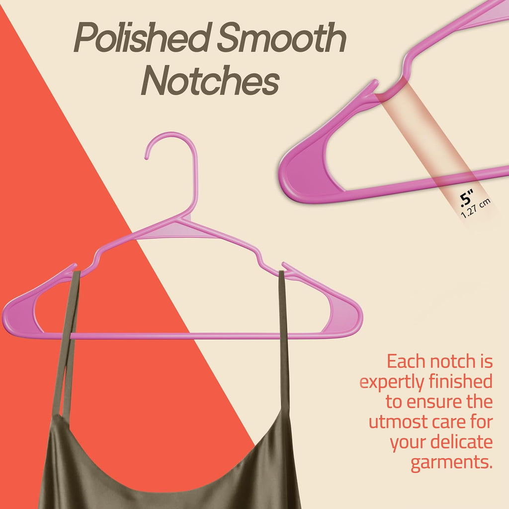 Pink Plastic Hangers 30 Pack– Heavy-Duty Plastic Hangers Slim and Space-Saving, Durable and Lightweight PP with Non-Slip Shoulder Notches for Slip Dresses, Suits, Jackets & Camisoles