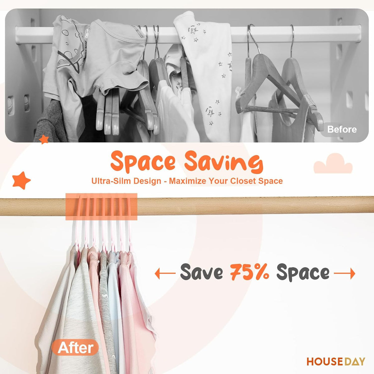 HOUSE DAY White Baby Hangers 20 Pack, Sturdy 11.5" Kids Hangers for Closet