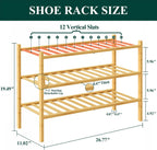Smiry Bamboo Shoe Rack, 12 Vertical Slats, 3 Tier - 26.8" Wide, Natural