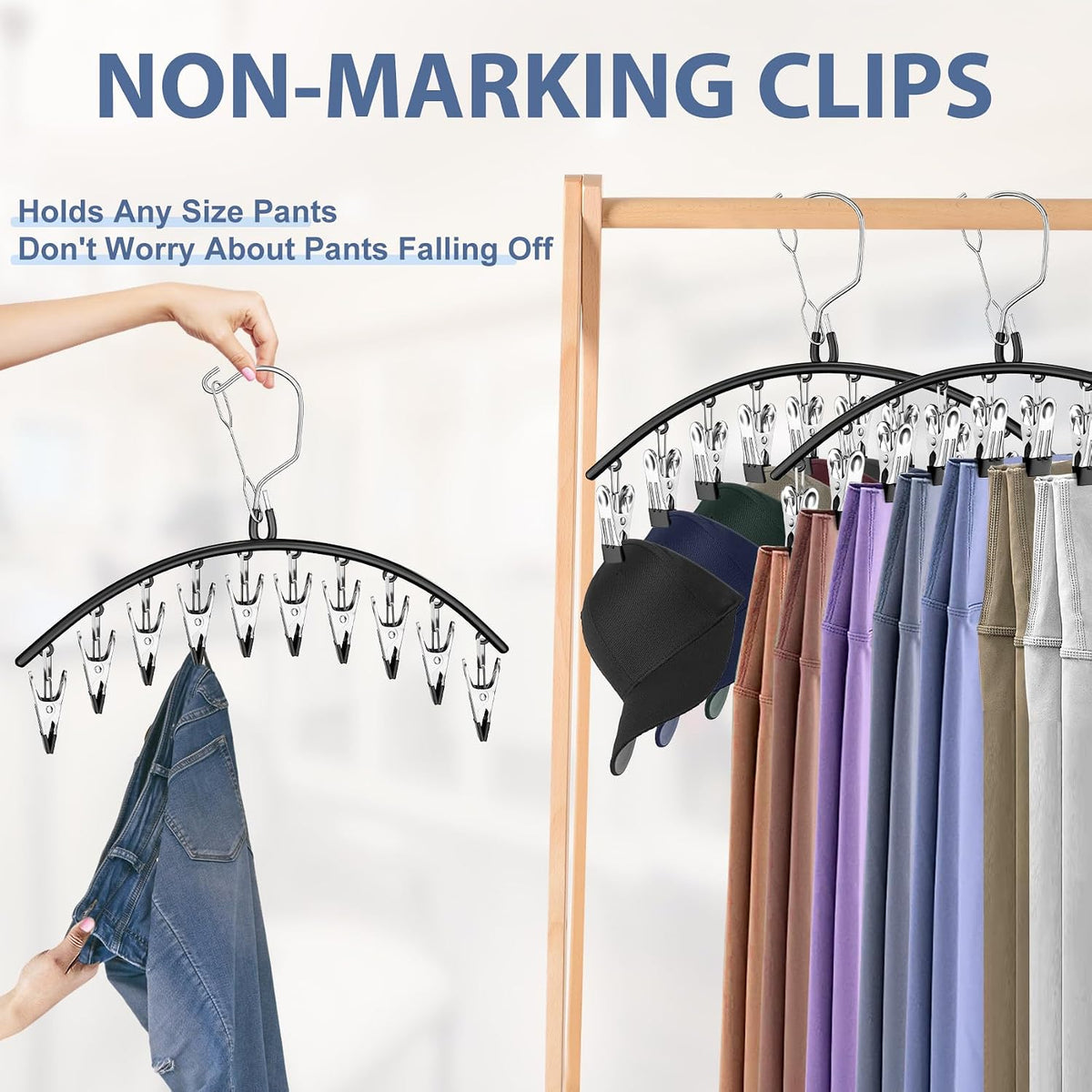 3 Pack Skirt Pants Hangers with Clips, Legging Organizer for Closet, Black