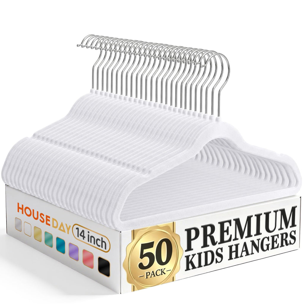HOUSE DAY 14 Inch Kids Velvet Hangers 50 Pack, Durable Big Kid Hanger Black