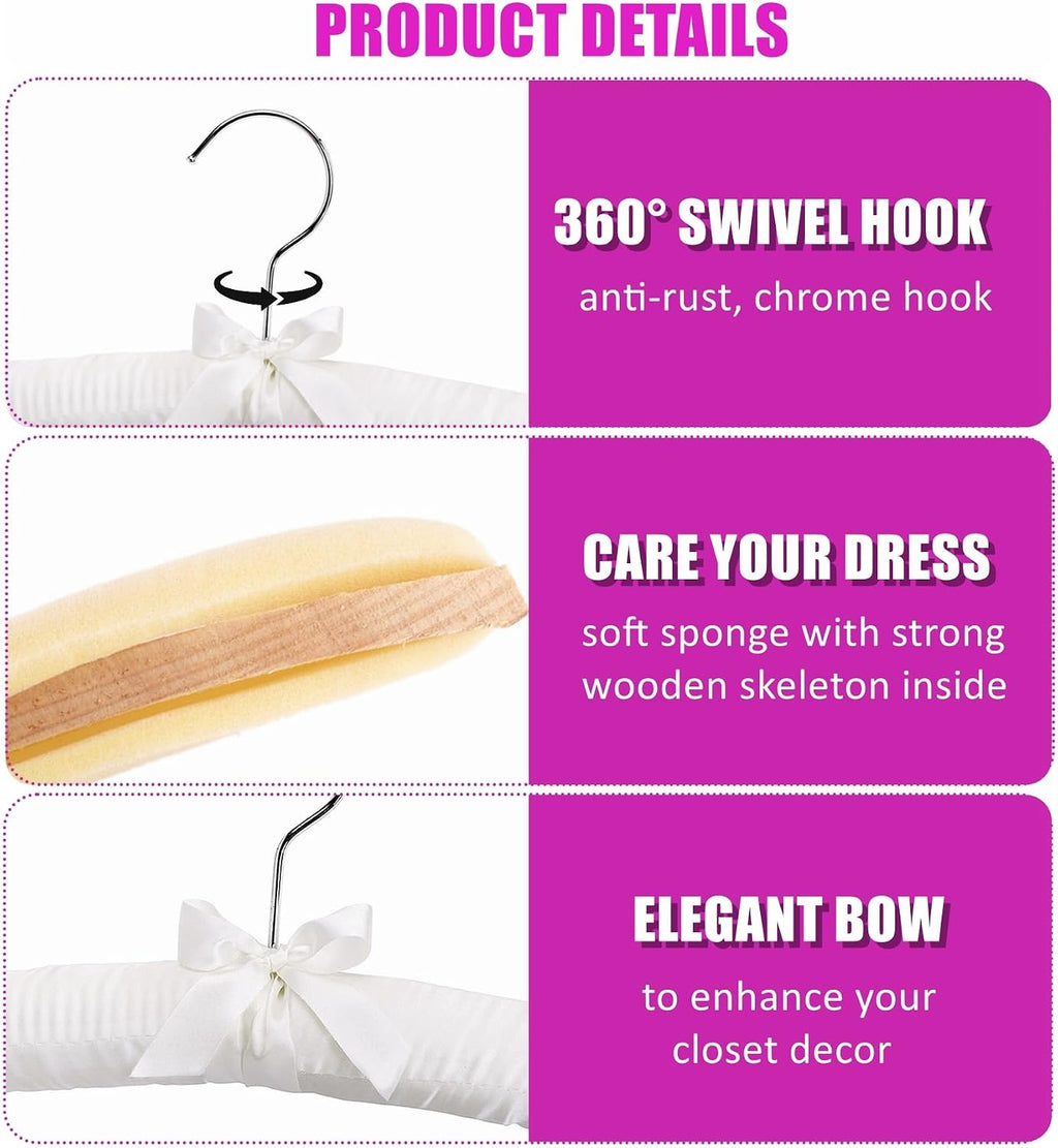 Amber Home 10 Pack Large Ivory Satin Padded Hangers for Women Clothing 17"