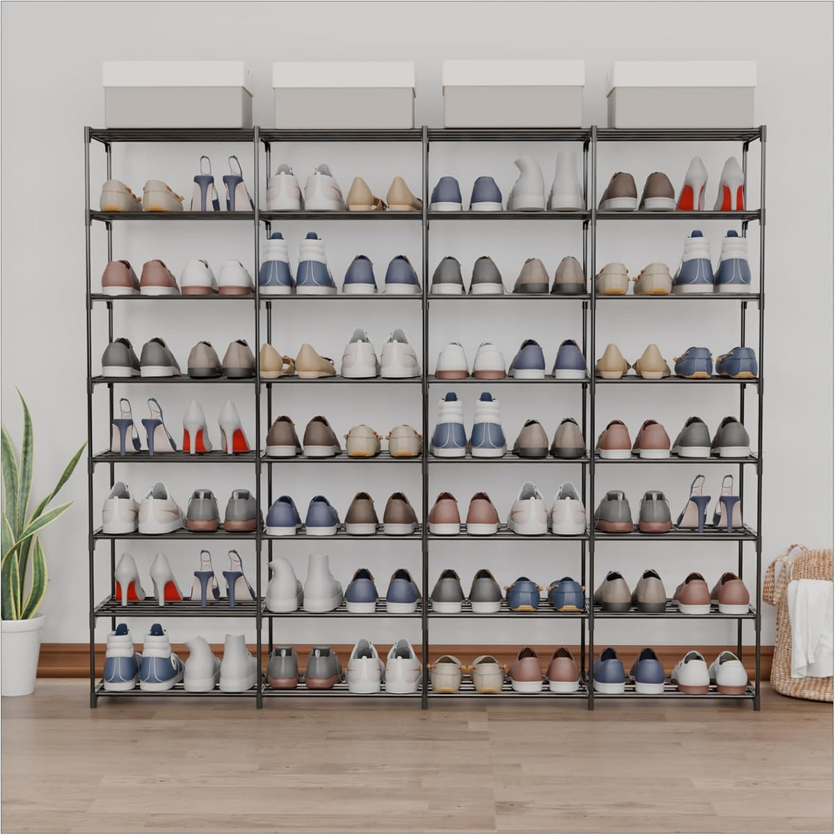 SMILHELTD Large Shoe Rack 4 Row 8 Tier for Entryway Holds 64 Pairs