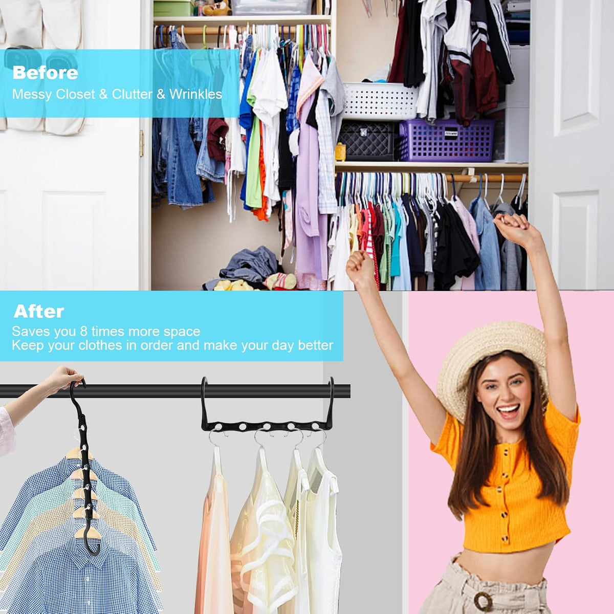 10 Pack Space Saving Hangers Closet Organizer & Storage for Clothes, Black