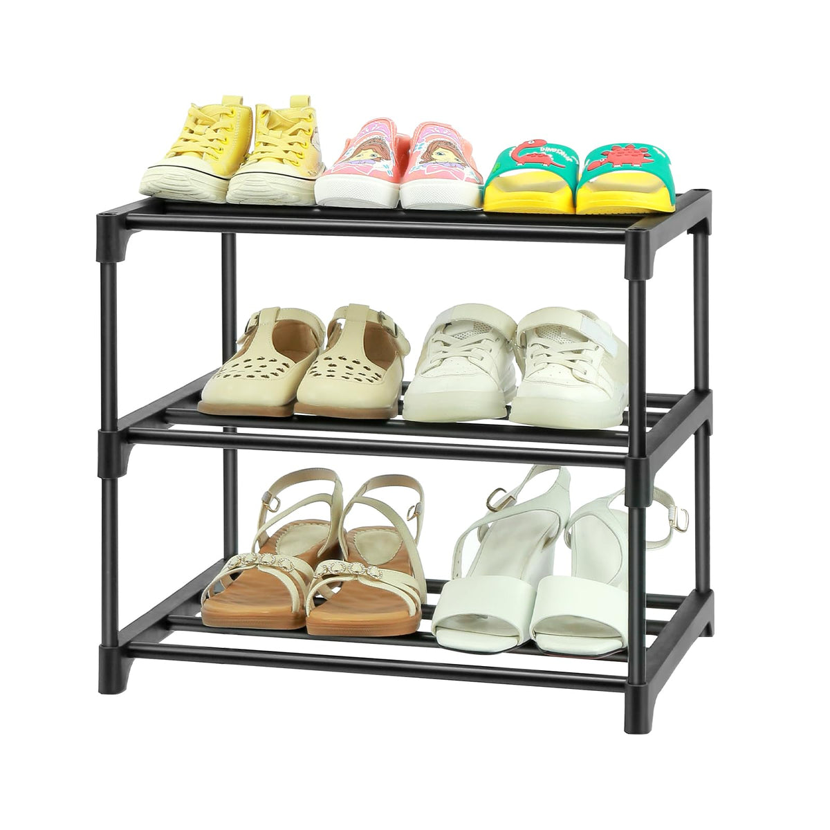 HITHIM 4-Tier Free Standing Pink Shoe Racks, Lightweight Stackable Shelf