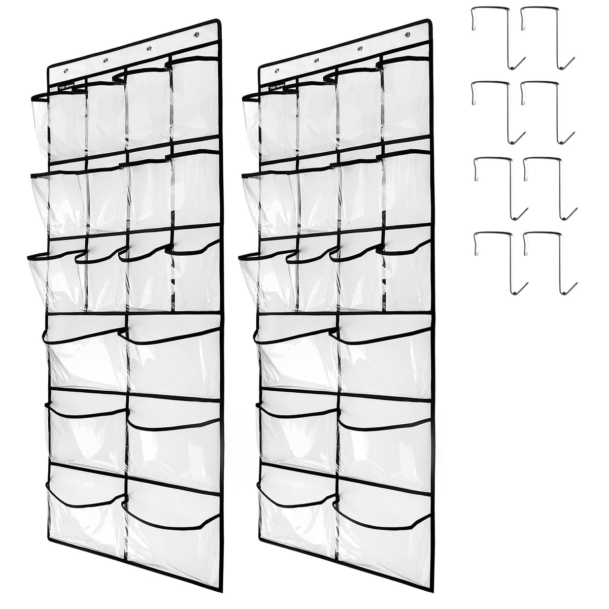 Extra Large Hanging Crystal Clear Over Door Shoe Organizers, Closet Shoe Organizer Shoe Rack Organizer Shoe Storage, 12+6Pockets, 4Hooks, white (59"x 21.6")