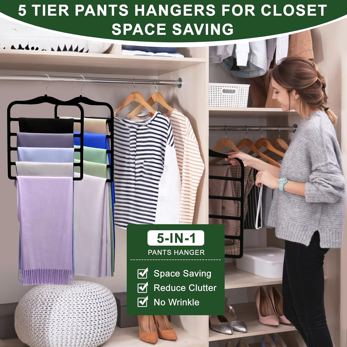 Closet Organizers and Storage, 3 Pack Velvet Pants-Hangers-Space-Saving