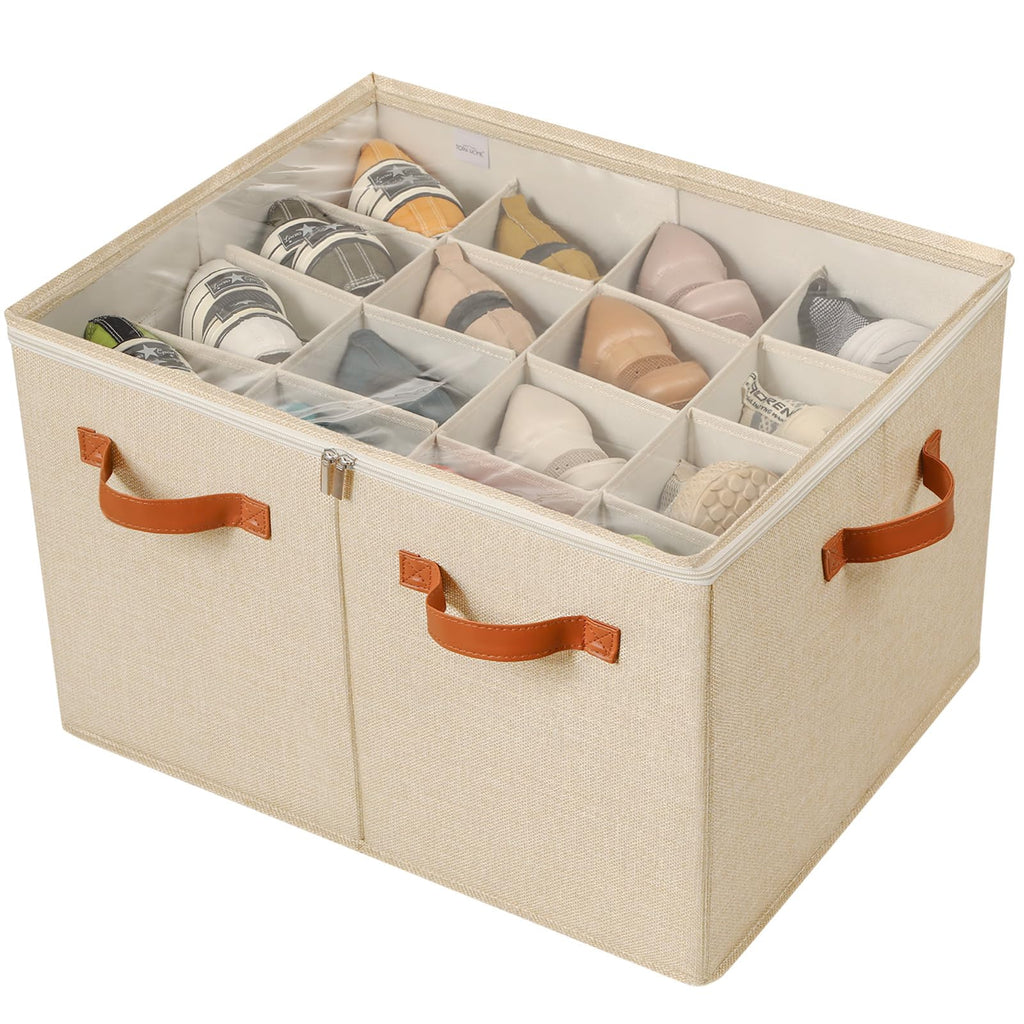 TOPIA HOME Shoe Organizer for Closet, Foldable Shoe Box, Adjustable Divider