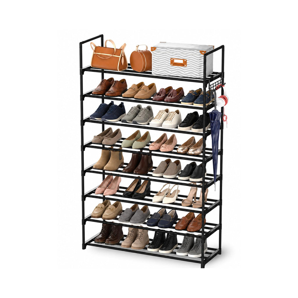Hsscblet 6 Tiers Metal Shoe Rack,Adjustable Shoe Shelf Storage Organizer with Hooks,Stackable Boot & Shoe Storage,for Entryway,Hallway,Closet,Black