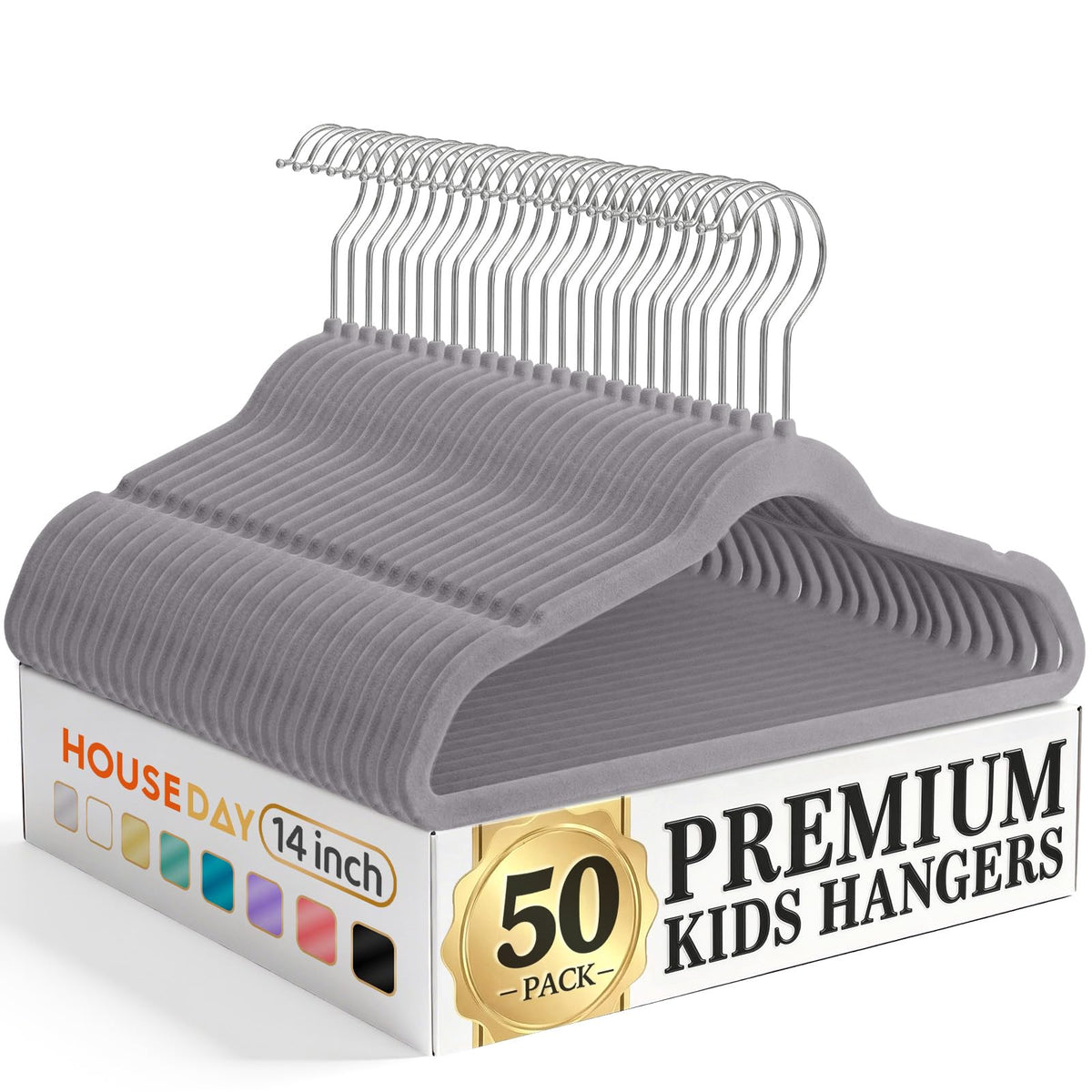 HOUSE DAY 14 Inch Kids Velvet Hangers 50 Pack, Durable Big Kid Hanger Black