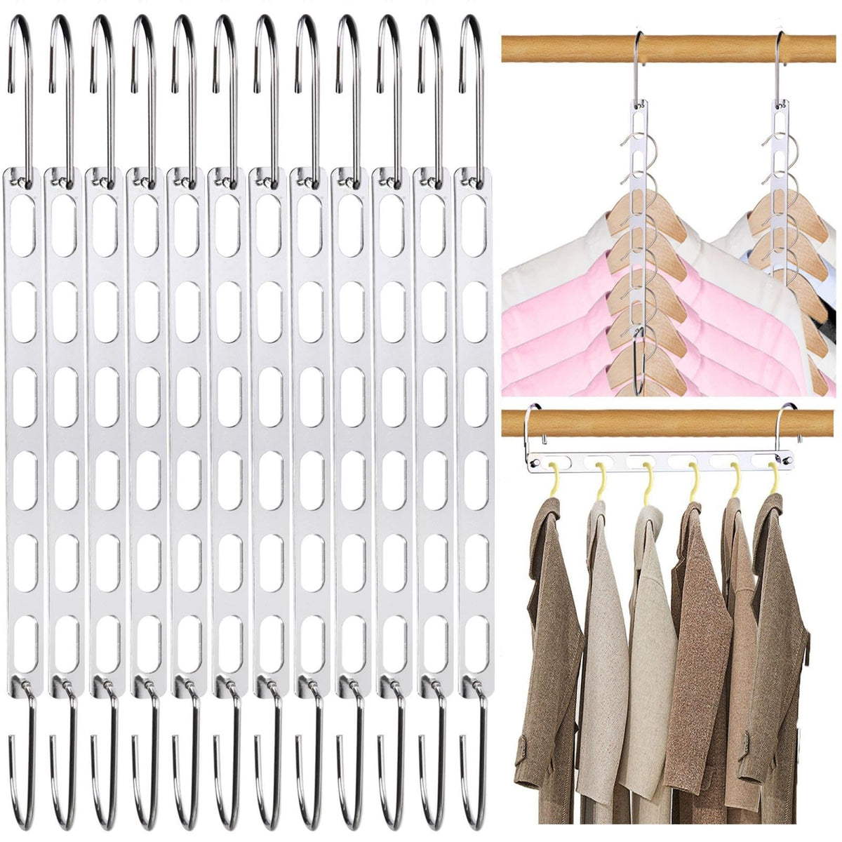 12 Pack Space Saving Hangers for Clothes: Collapsible Metal Hanger