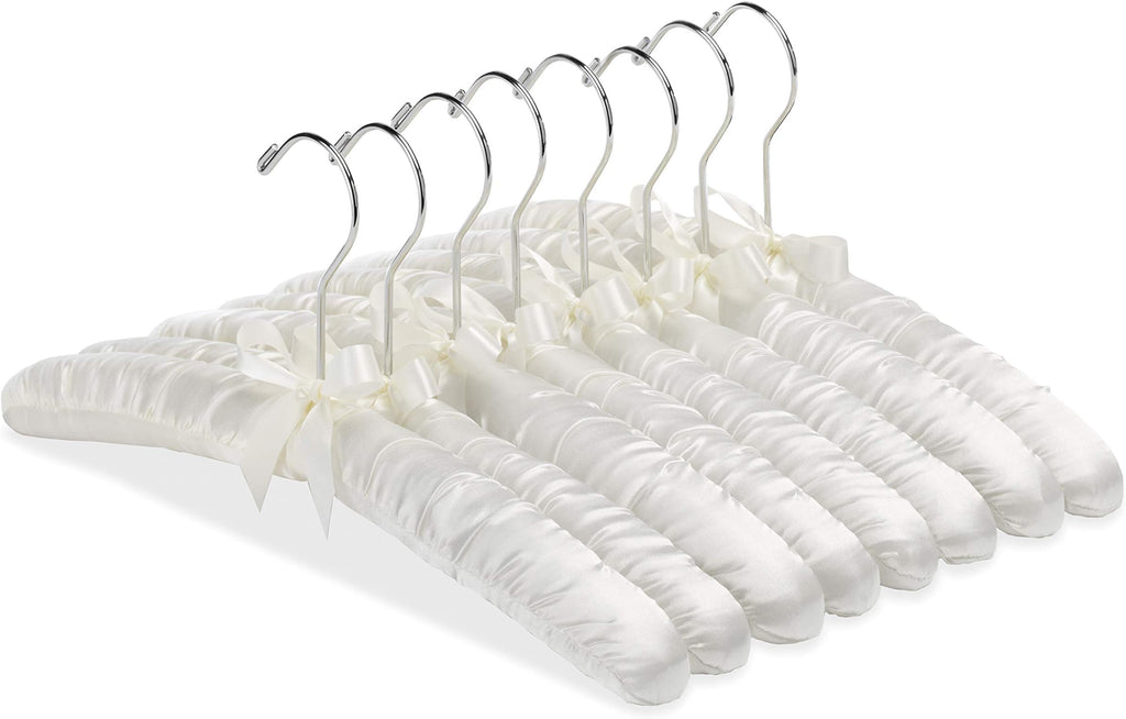 Whitmor Satin Padded Hangers for Women Clothing, Bow Design, 8-Pack, Bone