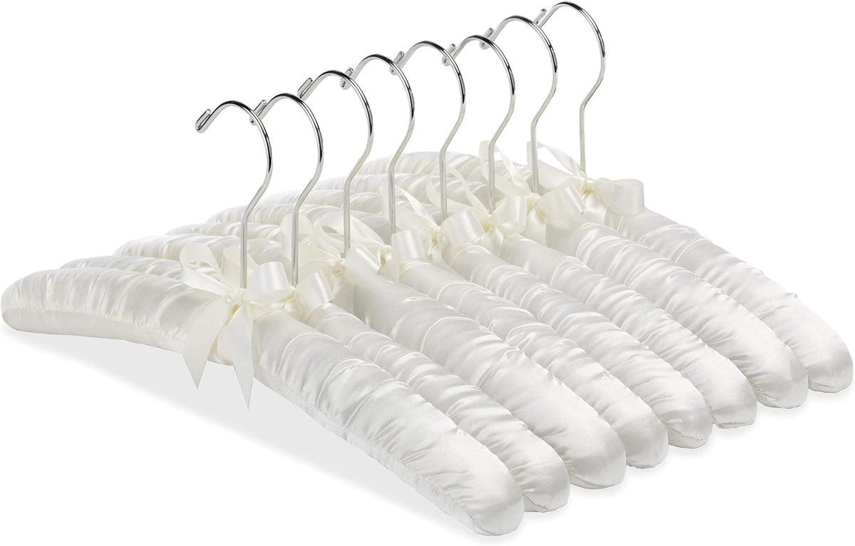 Whitmor Satin Padded Hangers for Women Clothing, Bow Design, 8-Pack, Bone