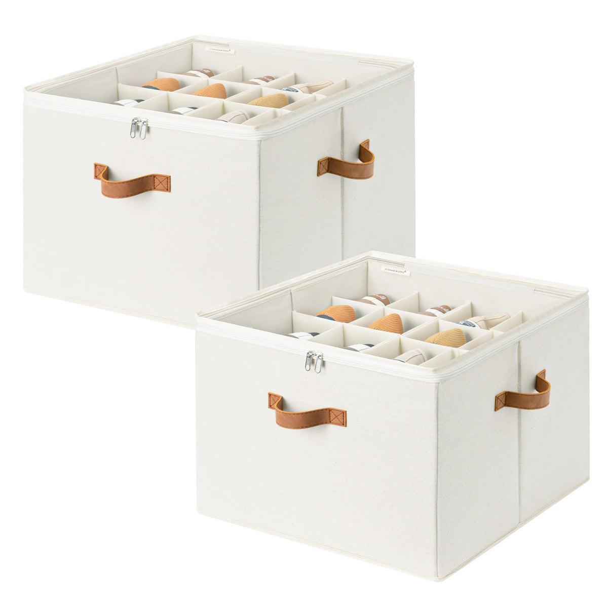 StorageWorks 2-Pack 32-Pair Shoe Storage Organizer for Closet, Beige