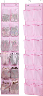 MISSLO Over The Door Shoe Organizer 12 Large Mesh Pockets Hanging Narrow Closet Door, White, 2 Pack
