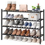 viewcare 3-Tier Black Bamboo Shoe Rack for Entryway, Stackable | Foldable | Natural, Shoe Shelf Storage Organizer for Hallway Closet, Free Standing Shoe Racks for Indoor Outdoor