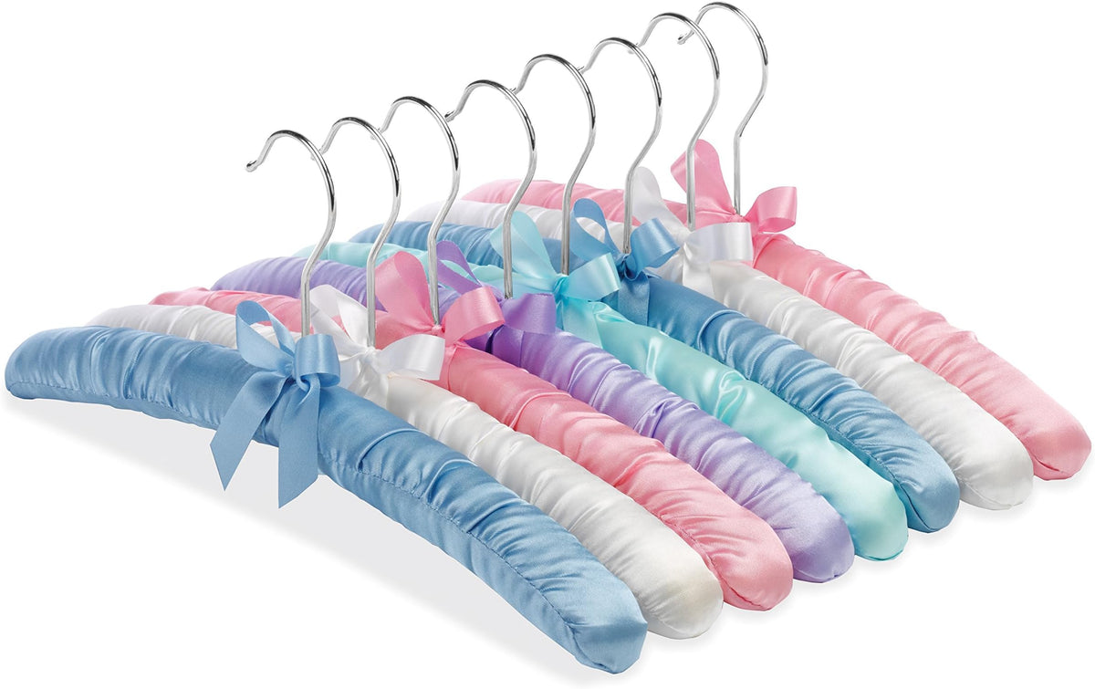 Whitmor Satin Padded Hangers for Women Clothing, Bow Design, 8-Pack, Bone