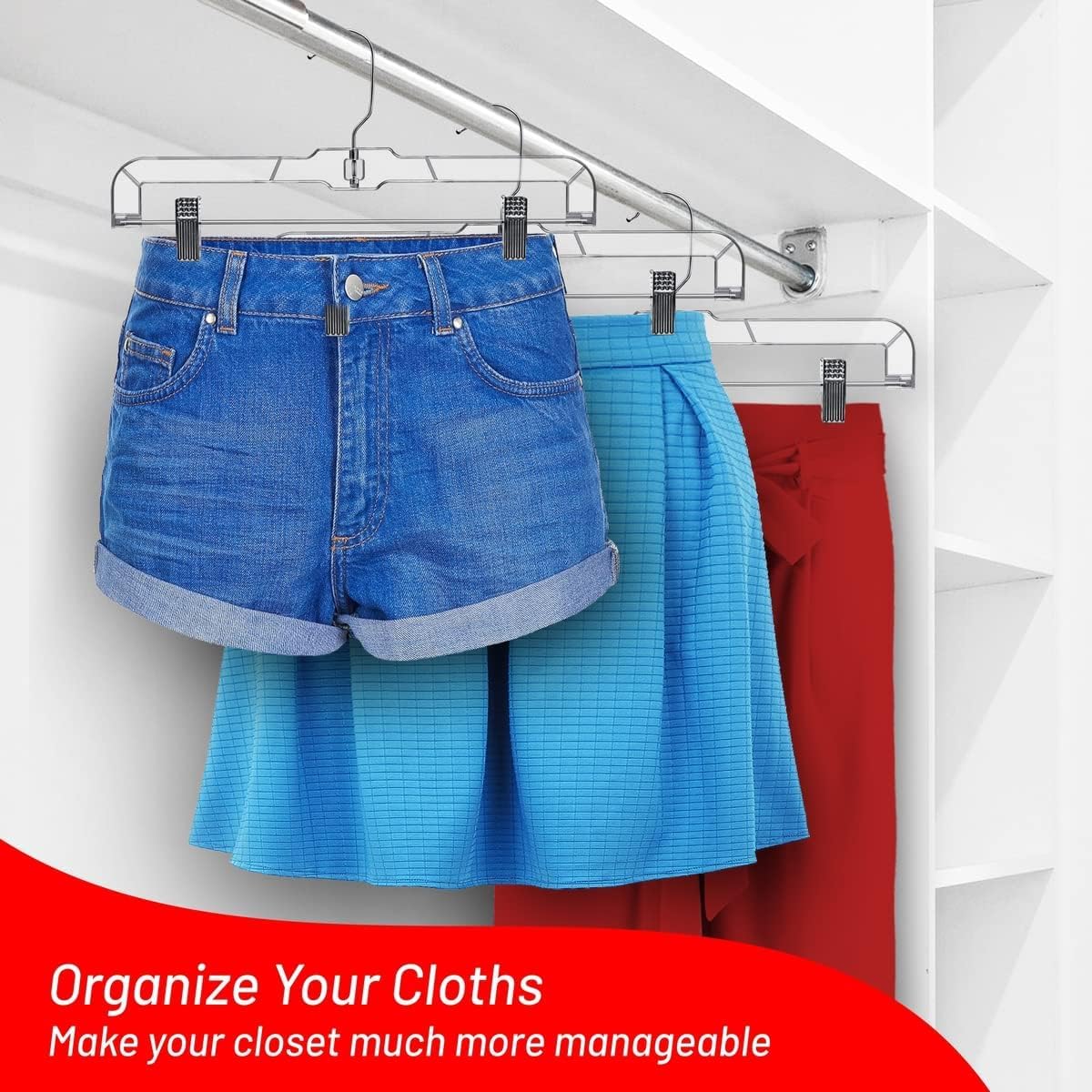 DEILSY™ Pants Hangers with Clips 12 Pack Skirt Hangers Clear Plastic