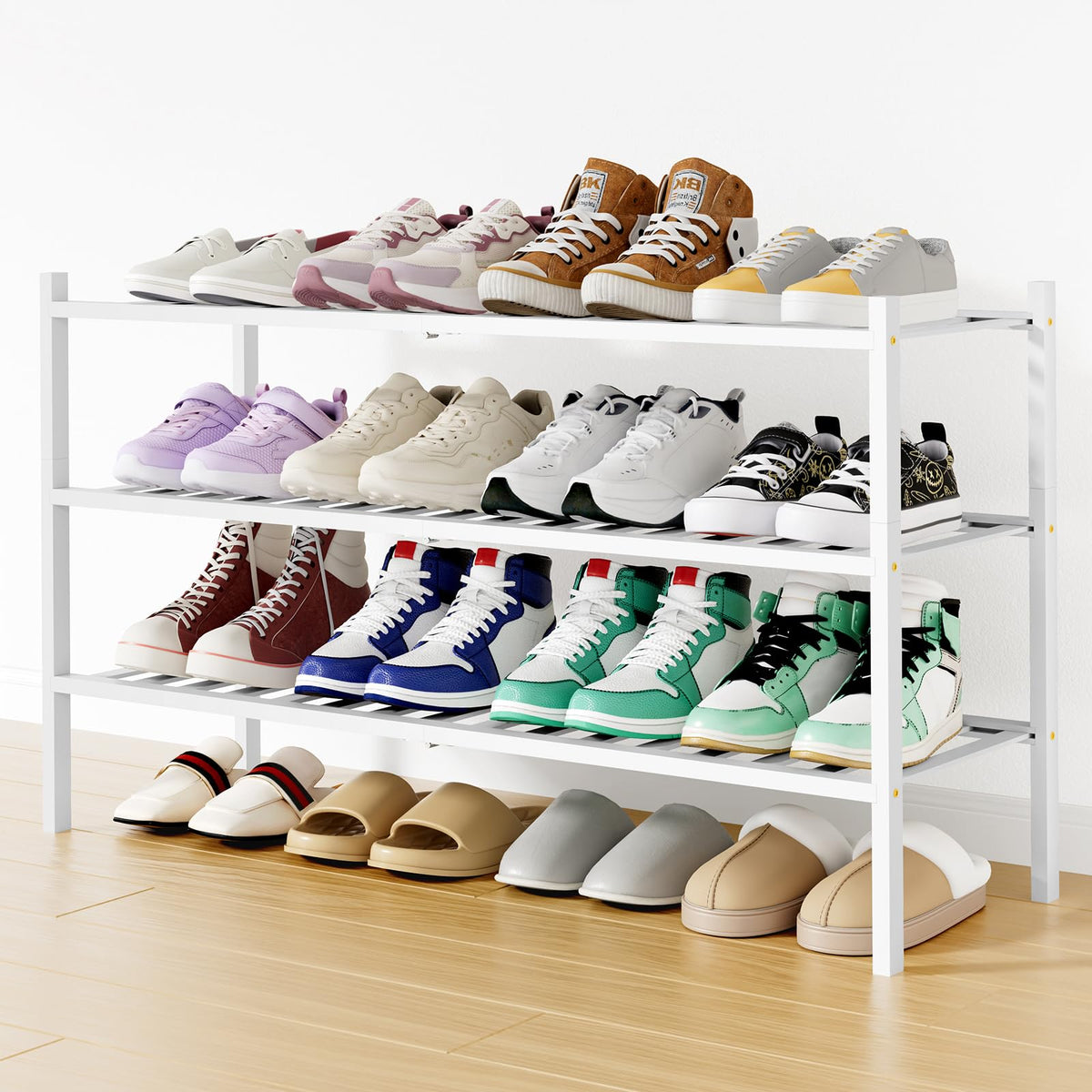 Smiry Bamboo Shoe Rack, 12 Vertical Slats, 3 Tier - 26.8" Wide, Natural