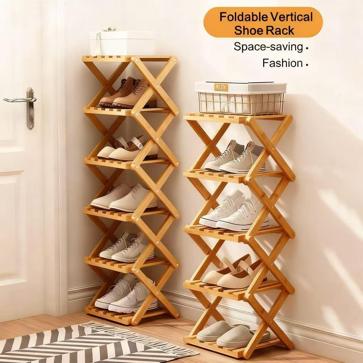 Vertical Narrow Shoe Rack, 7 Tier Portable Folding Shoe Storage Rack, Without Installation Free Standing Shoe Rack for Corridors, Bedrooms Living Room Corner and Small Spaces (7 Tier)