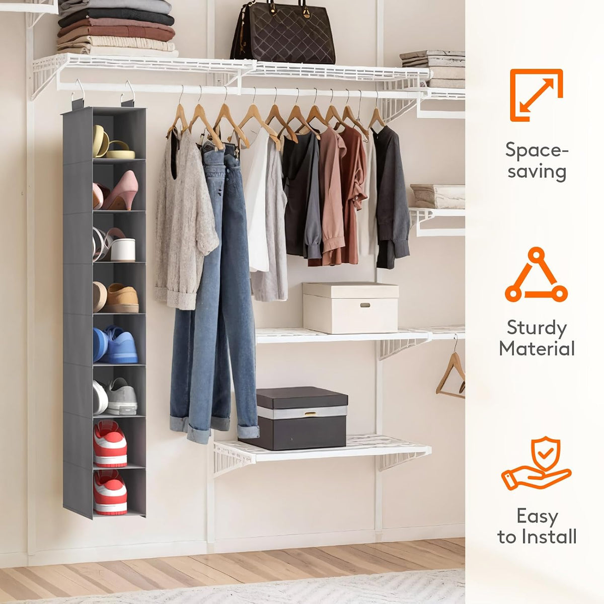Lifewit 8 Section Hanging Shoe Storage Organizer for Closet Foldable, Gray