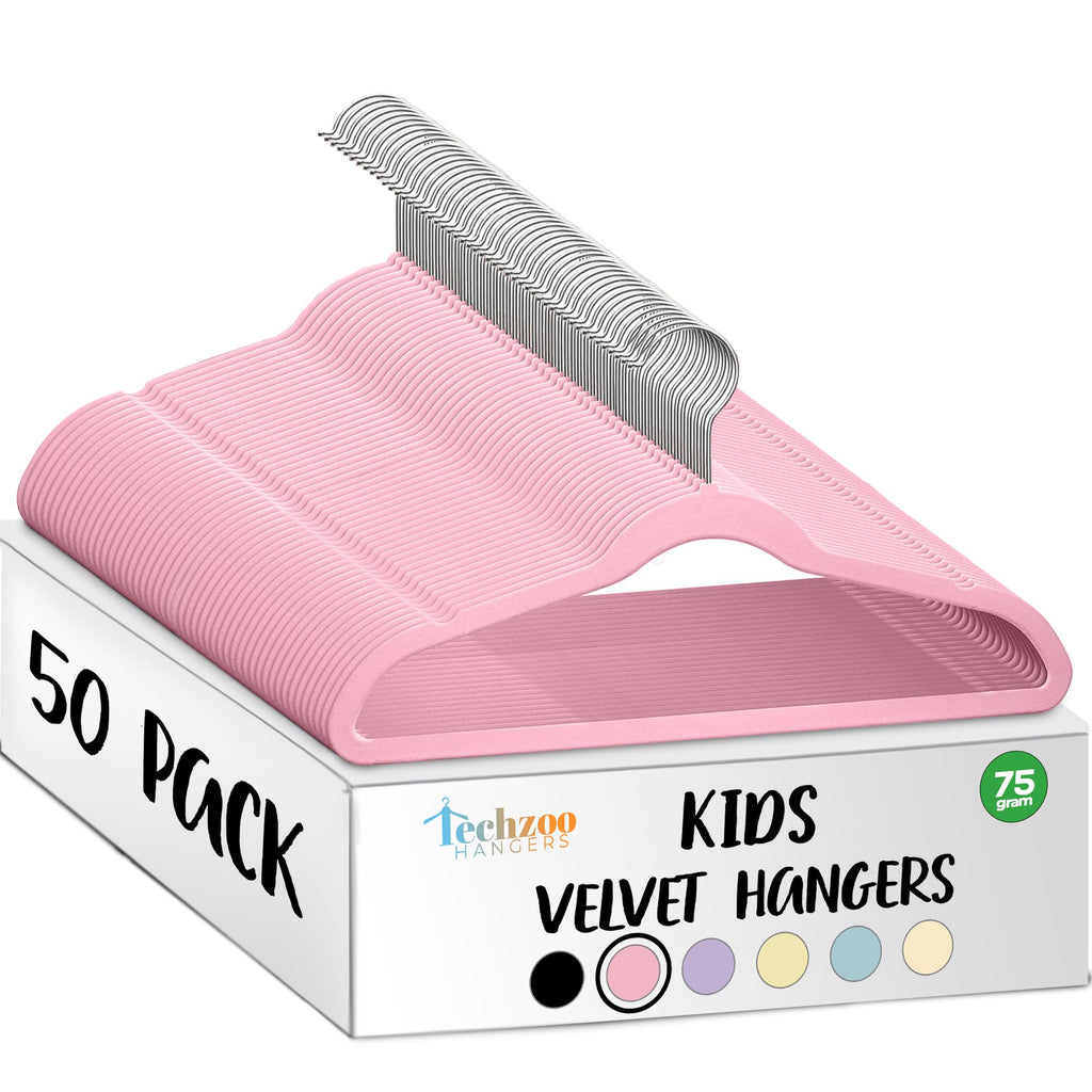 TechZoo 50 Premium Baby Velvet Hangers - 11.8" Non-Slip, Ultra-Slim Space-Saving Children Closet Hangers - 360° Swivel Hook, Strong & Durable Infant & Toddler Clothes Hangers for Wardrobe - Ivory