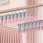 POZEAN Pants Hangers with Clips for Women 30 Pack, 12Inch Adjustable Heavy Duty Skirt Hangers, Space Saving Non-Slip Shorts Jeans Trousers Clothes Hangers, Black