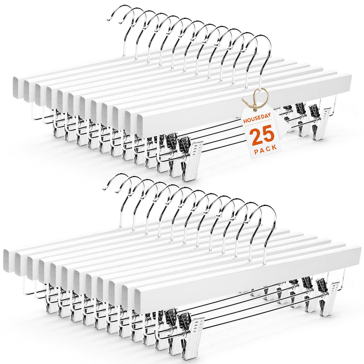 HOUSE DAY Wooden Pants Hangers with Clips, 25 Pack Skirt Hangers, Natural