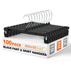 HOUSE DAY Black Pants Hangers with Clips 50 Pack, 12 Inch Skirt Hangers