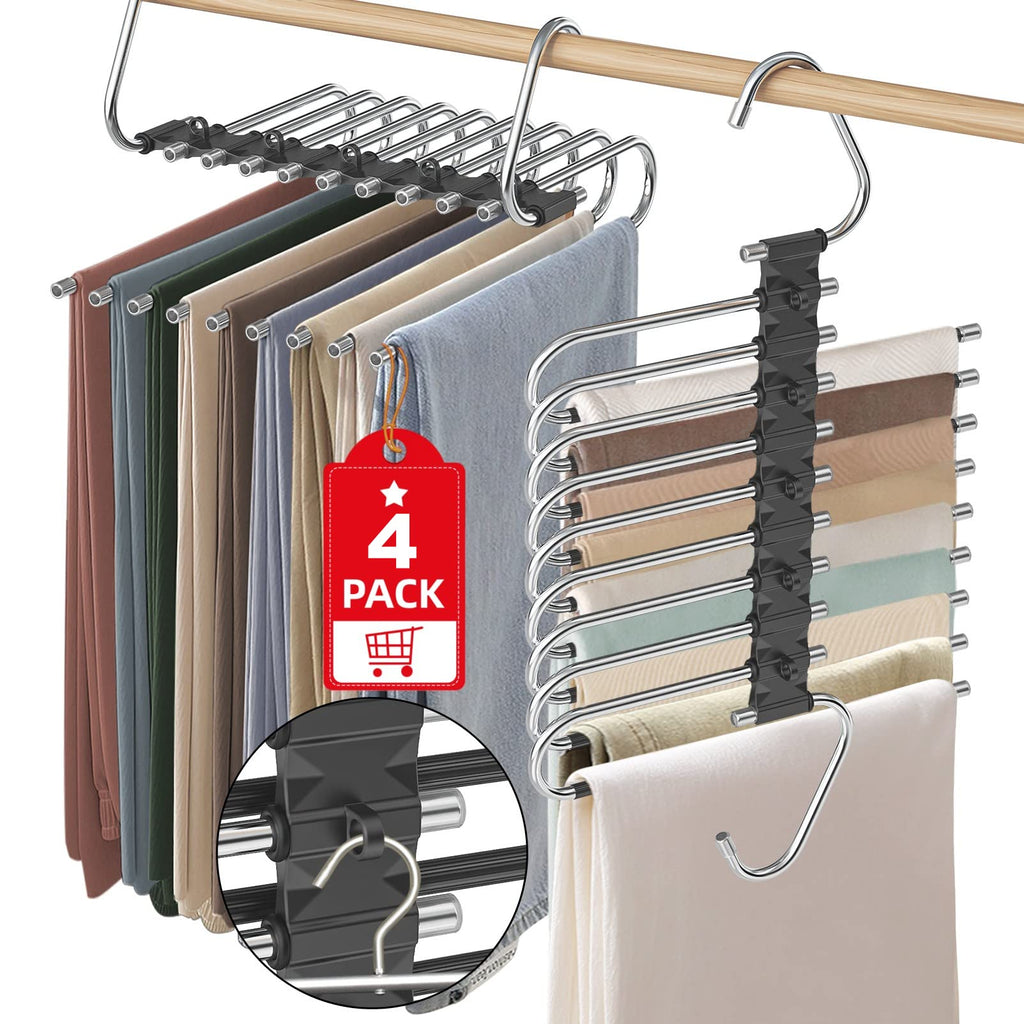 9 Layers Pants Hangers Space Saving Non-Slip Closet Organizer 2 Pack