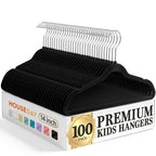 HOUSE DAY 14 Inch Kids Velvet Hangers 50 Pack, Durable Big Kid Hanger Black