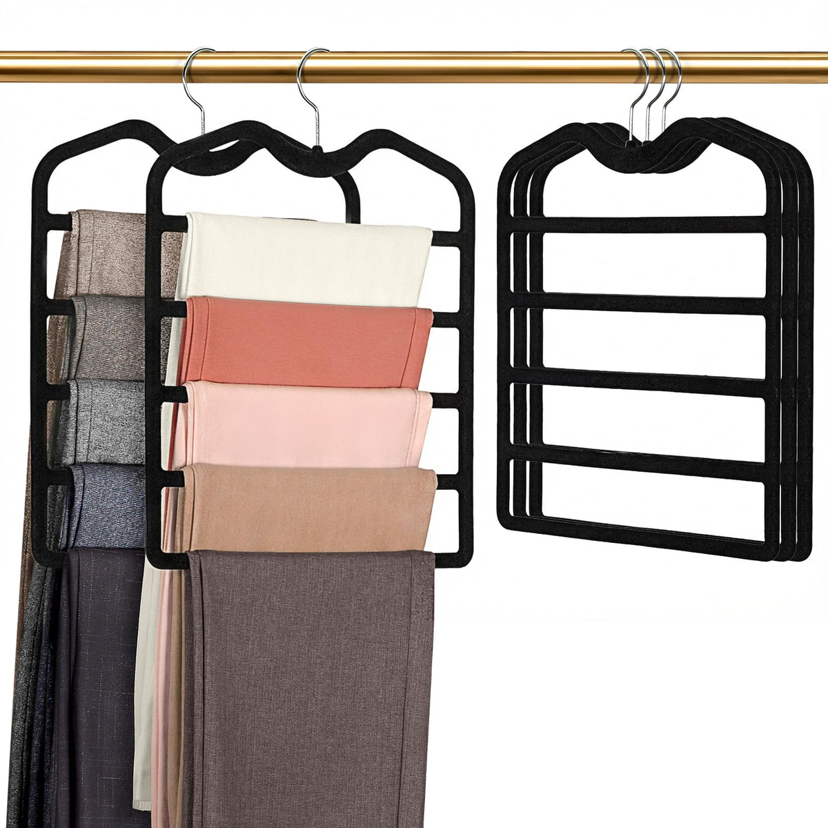 Pants Hangers Space Saving,3 Pack 5 Tier Velvet Short Neck Pants Hangers