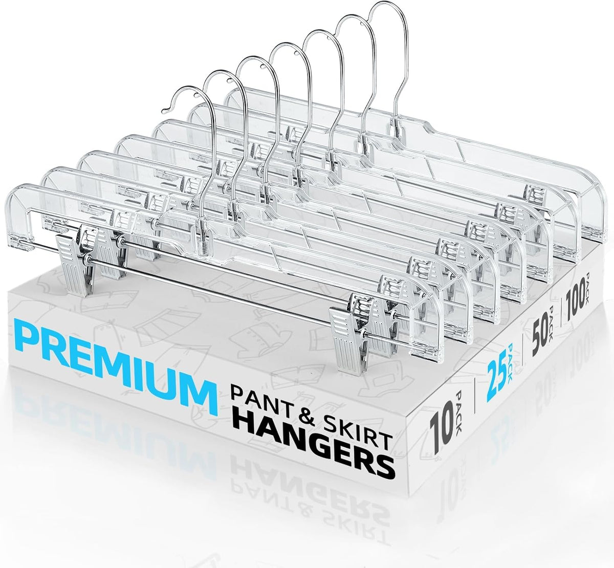 HOUSE DAY Heavy Duty Clear Pants Hangers 25 Pack, 14'' Skirt Hangers