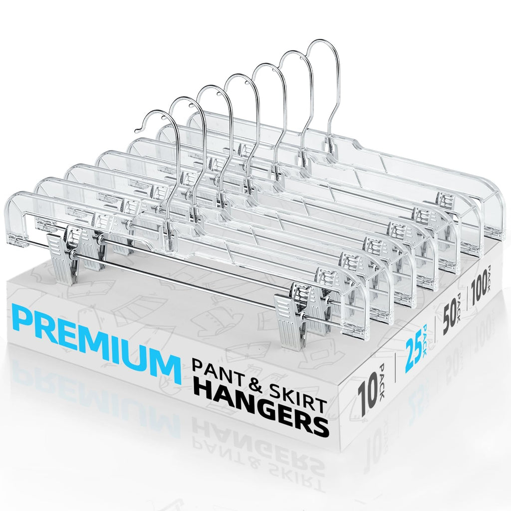 HOUSE DAY Heavy Duty Clear Pants Hangers 25 Pack, 14'' Skirt Hangers