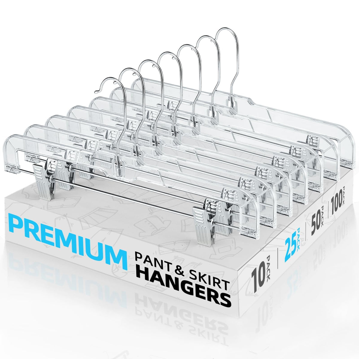 HOUSE DAY Heavy Duty Clear Pants Hangers 25 Pack, 14'' Skirt Hangers