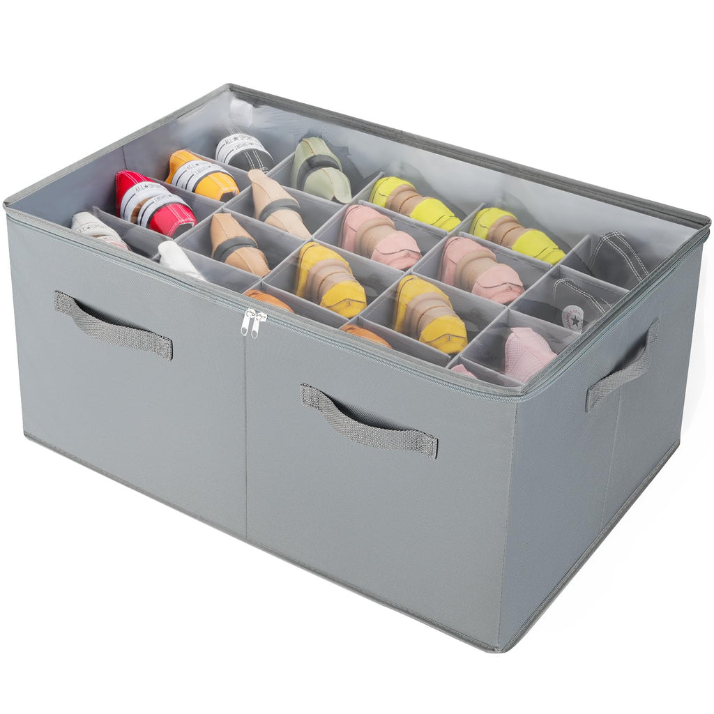 TOPIA HOME Shoe Organizer for Closet, Foldable Shoe Box, Adjustable Divider