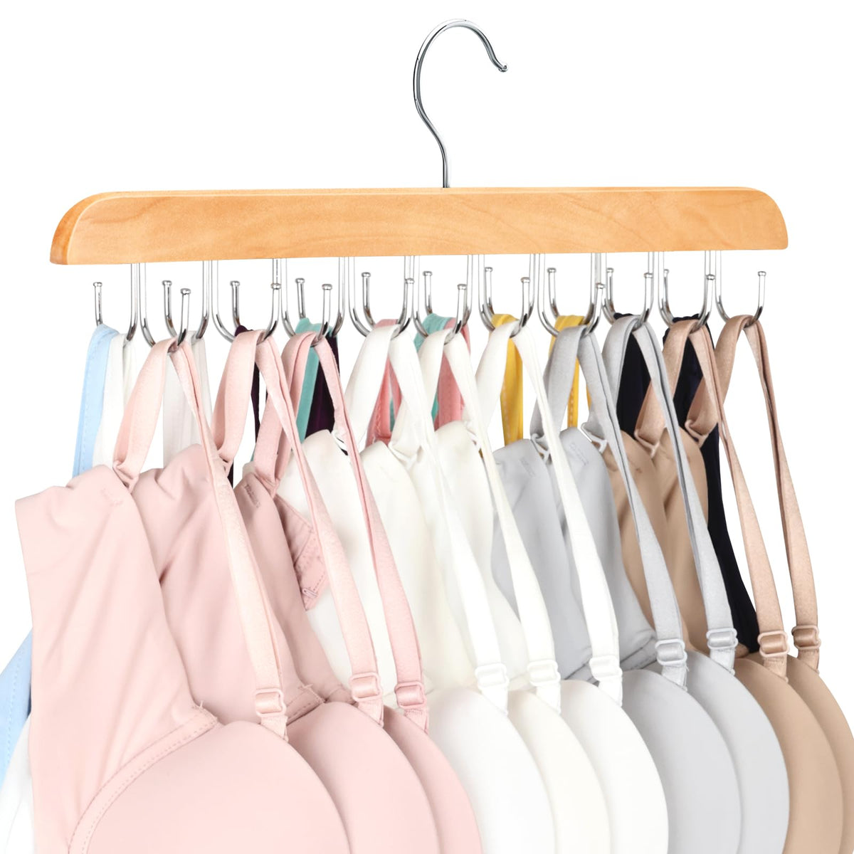 Tank Top Hanger with 40 Hooks for Closet Organizer, Premium Wood Bra Hanger