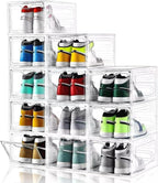 INSTY 12 Pack Large Shoe Storage Box, Clear Shoe Storage Organizer with Magnetic Door, Stackable,Shoe Containers For Display Sneakers, Easy Assembly, Fit up to US Size 12, Clear