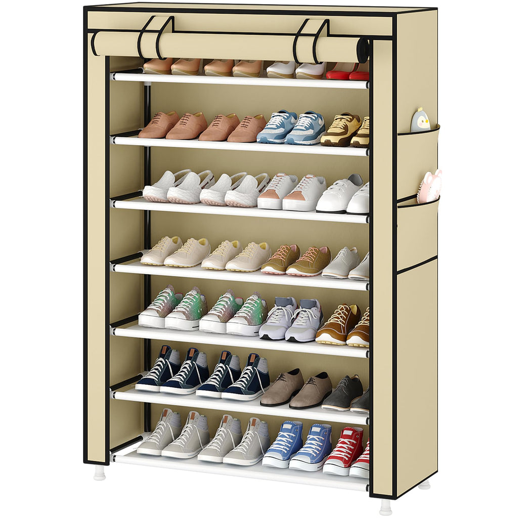 Laiensia 9-Tier Vertical Shoe Rack Organizer, Space Saving Shoe Storage Organizer, Non-Woven Cover Shoe Shelf Holds 36-45 Pairs for Bedroom, Hallway, Closet Entryway, Black