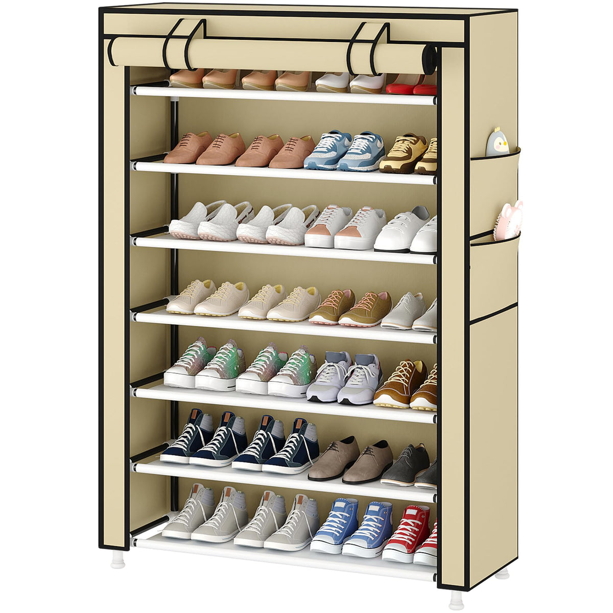 Laiensia 9-Tier Vertical Shoe Rack Organizer, Space Saving Shoe Storage Organizer, Non-Woven Cover Shoe Shelf Holds 36-45 Pairs for Bedroom, Hallway, Closet Entryway, Black