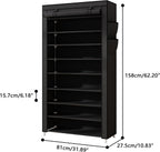 Laiensia 9-Tier Vertical Shoe Rack Organizer, Space Saving Shoe Storage Organizer, Non-Woven Cover Shoe Shelf Holds 36-45 Pairs for Bedroom, Hallway, Closet Entryway, Black