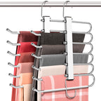 HUITEM Space Saving 6 Tier Pant Hangers, Anti-Slip, Stainless Steel, 2 Pack, Black