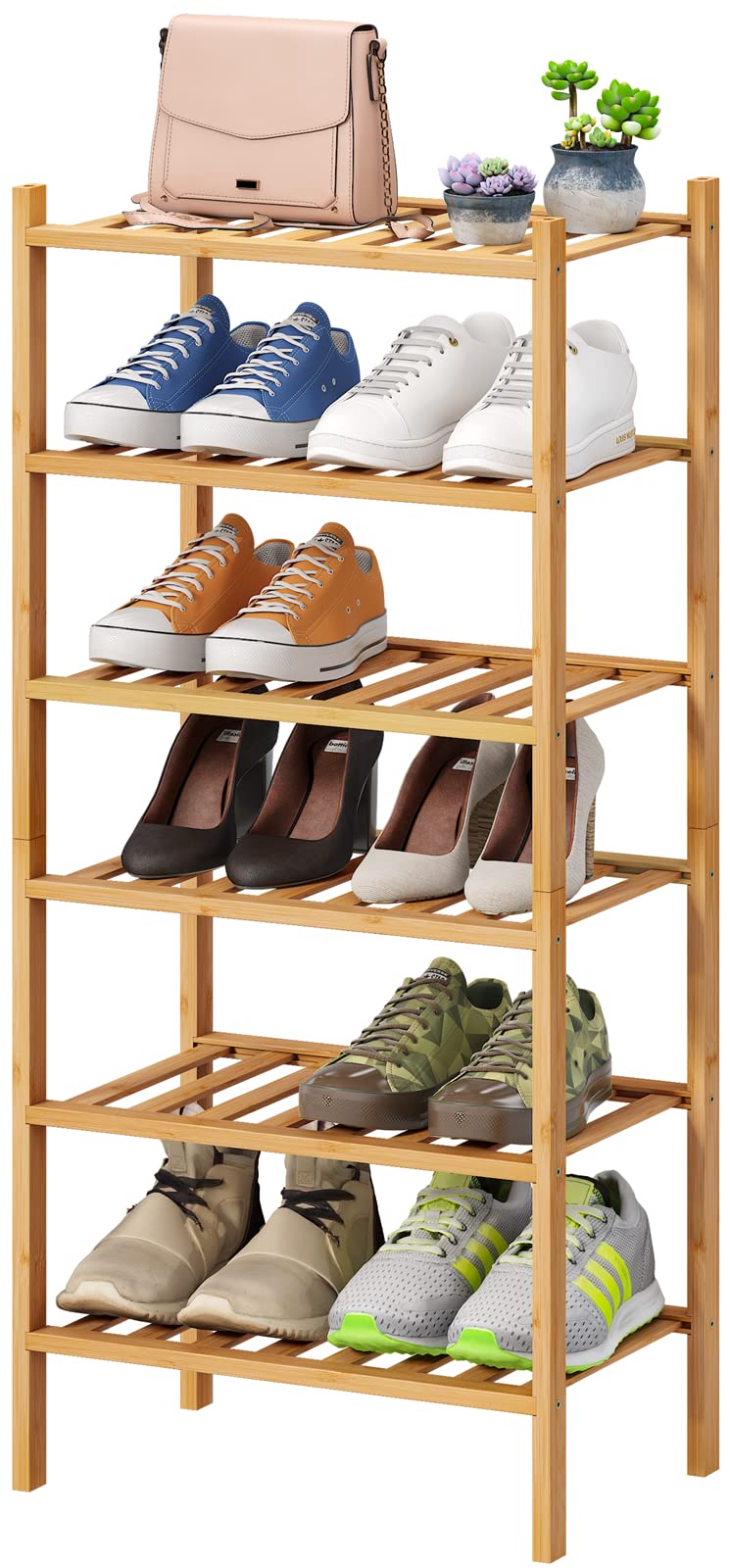 viewcare 3-Tier Black Bamboo Shoe Rack for Entryway, Stackable | Foldable | Natural, Shoe Shelf Storage Organizer for Hallway Closet, Free Standing Shoe Racks for Indoor Outdoor