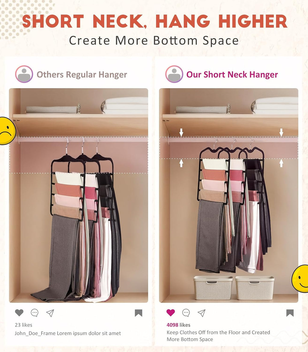 Pants Hangers Space Saving,3 Pack 5 Tier Velvet Short Neck Pants Hangers