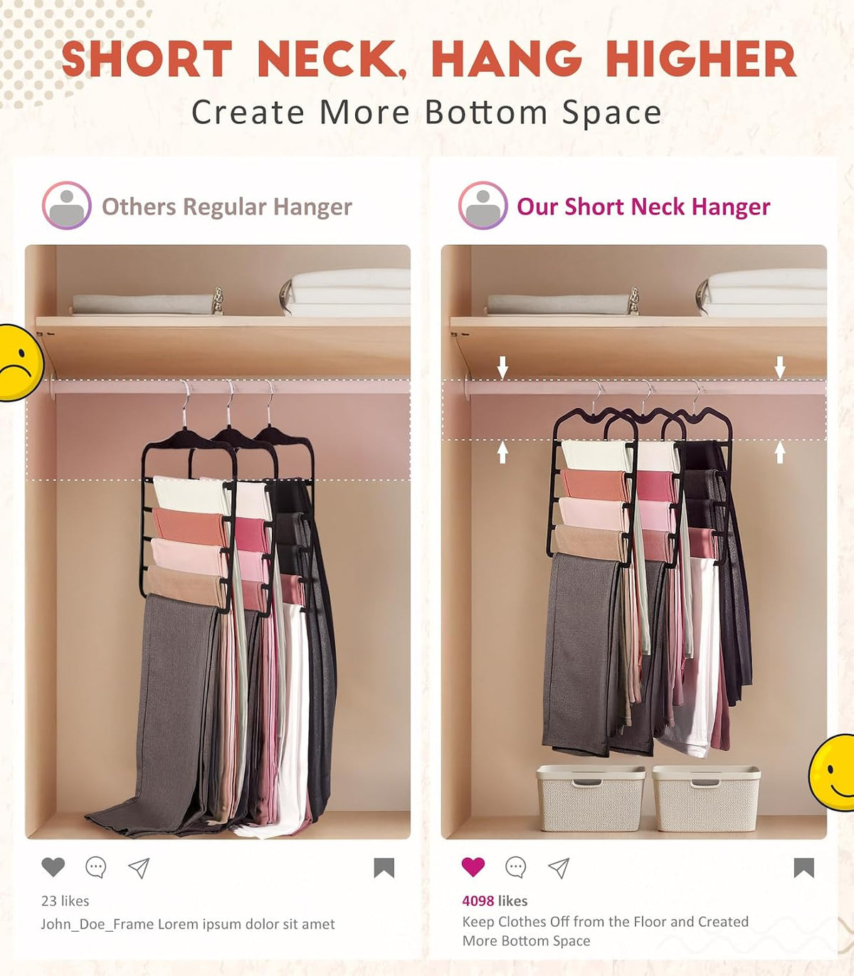 Pants Hangers Space Saving,3 Pack 5 Tier Velvet Short Neck Pants Hangers