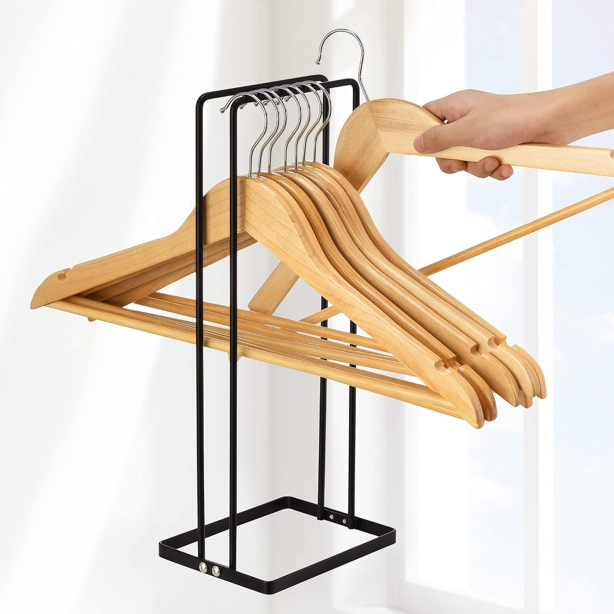 EASTTOWEST Hanger Organizer Stacker for Closet Laundry Room,Holds up 110 Wire Hanger,Black Carbon Steel Clothes Hanger Storage Rack Holder for Adult or Child
